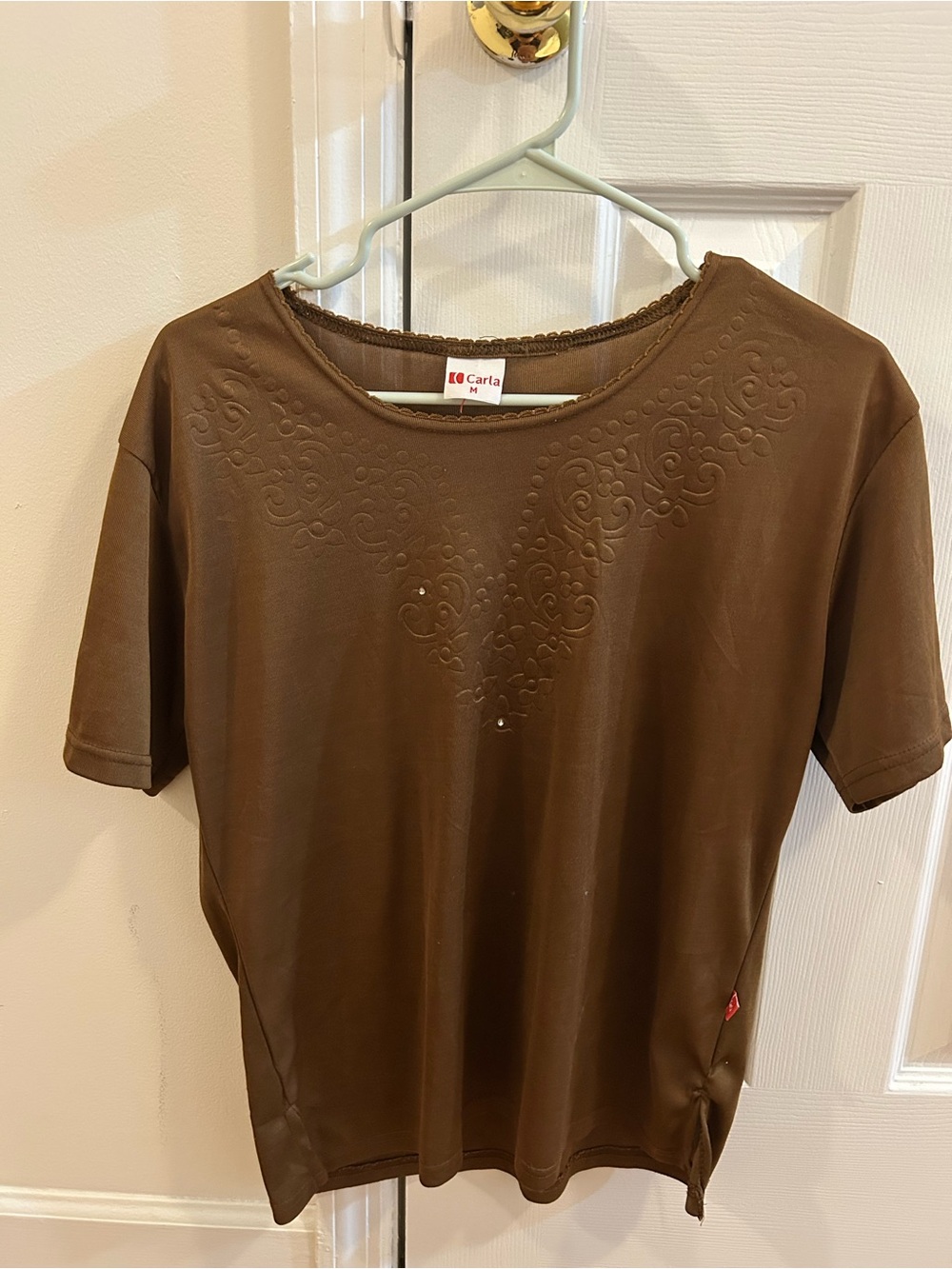 Carla Women's Short Sleeve Brown Embossed Tee